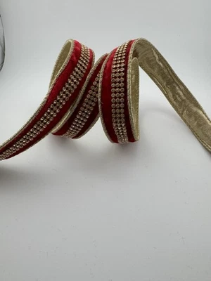 D. Stevens Red Velvet Ribbon with Rhinestone Center Trim with Gold Back 1” 5Yds - Image 1 of 4