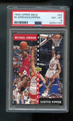 1992-93 Upper Deck 62 Michael Jordan Scottie Pippen Scoring Threats PSA 8 Graduado Foto 1 de 2