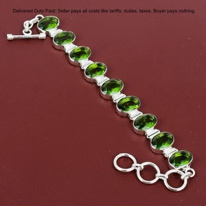 Mothers day Deal Peridot Gemstone Sterling Silver Unique Chain Daughter Bracelet - Picture 1 of 12