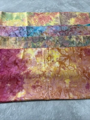 Lot of (4) 1 Yard Cuts 100% Cotton Quilting Batik Fabric Pink Blue Orange Yellow - Image 1 of 4