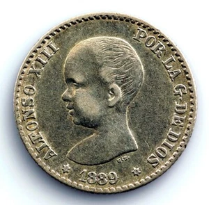 Spain-Alfonso XIII 50 céntimos 1889*8-9. MBC+/VF+. Plata 2,5 g. Escasa - Imagen 1 de 2