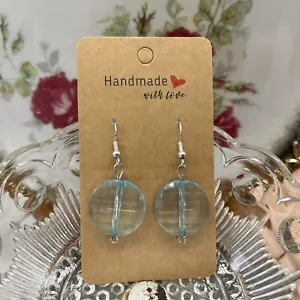 hand made Sea Blue Large Circle Faceted Dangle Earrings #40 - Picture 1 of 4