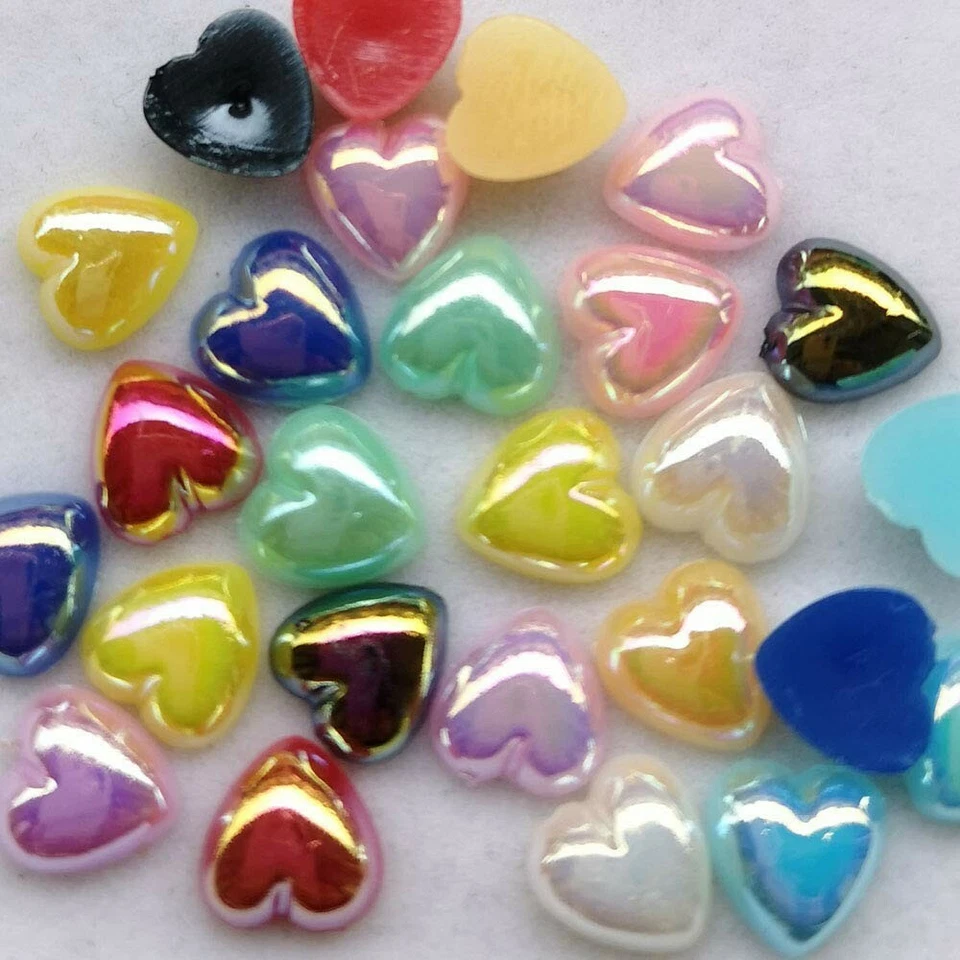 50 Heart Cabochons Flatbacks Pearl Flat Back 8mm Valentines Jewelry Supply Bulk - Image 1 of 1