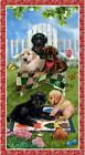 Pups in the Garden Red Border  Cotton Quilting Fabric Panel