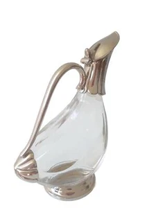 Carafe Duck Decanter Crystal Glass Carafe Cold Duck Silver Plated 70s - Picture 1 of 2