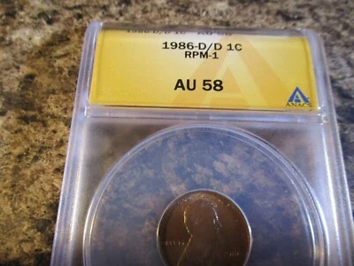 1986-D LINCOLN CENT RPM-001 D OVER D ANACS AU 58   8664 - Image 1 of 4