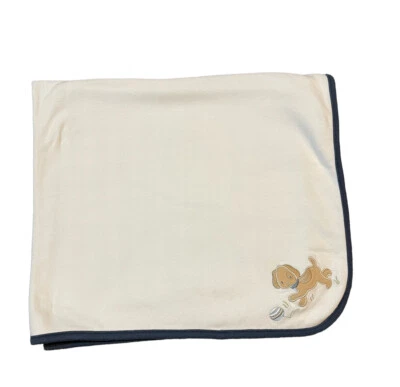 First Impressions Boys Blanket Puppy Dog Ball White Blue Edge Brown Plaid Back - Image 1 of 4