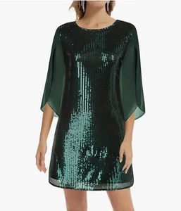 GRACE KARIN Sequin Flutter Sleeve Wedding Cocktail Dress Hunter Green NWT Sz XL - Picture 1 of 4
