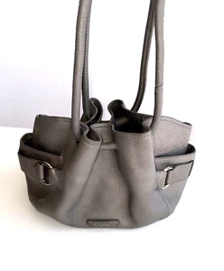 COLE HAAN Gray Pebble Leather Drawstring Shoulder Purse Hobo/Bucket Pockets - Picture 1 of 9