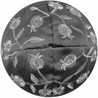 Judaica Kippa grau Brokat silber Granatapfel bestickt Yarmulke Yamaka 20 cm