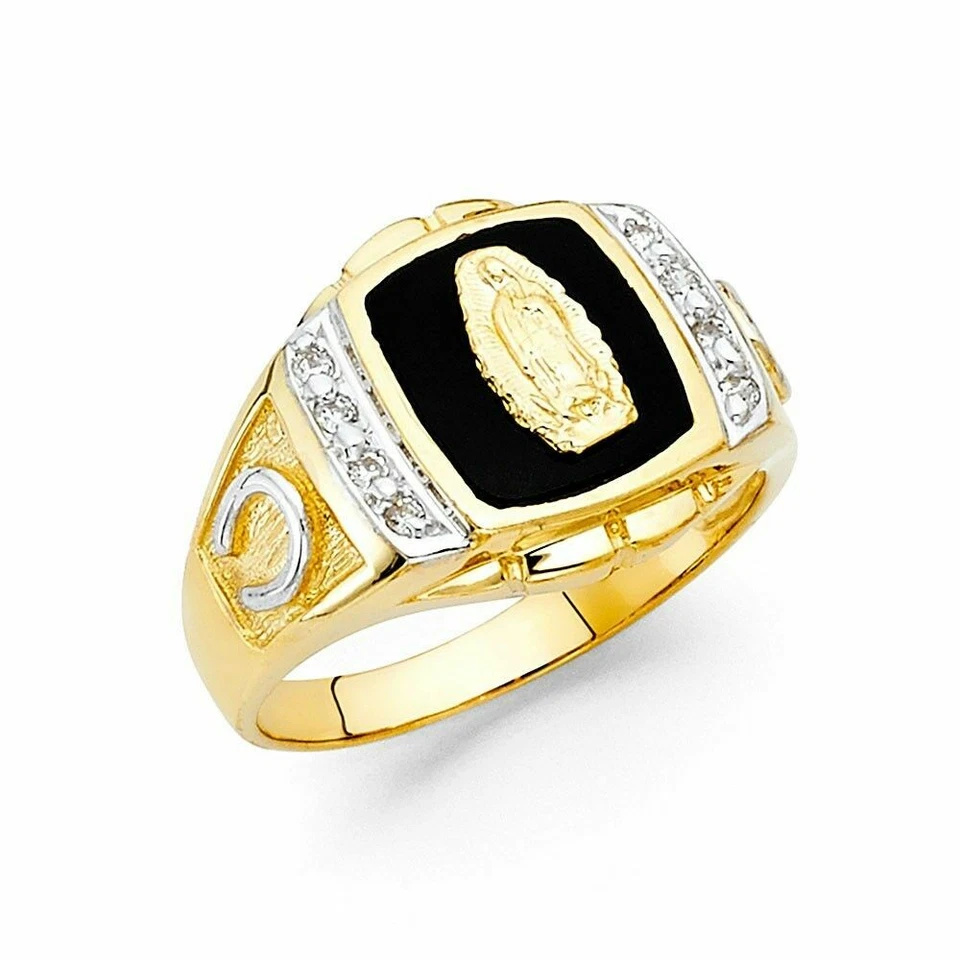 Anillo de herradura de oro 14k Guadalupe amarillo ónix para hombre Herradura Hombres Oro Anillo Foto 1 de 1