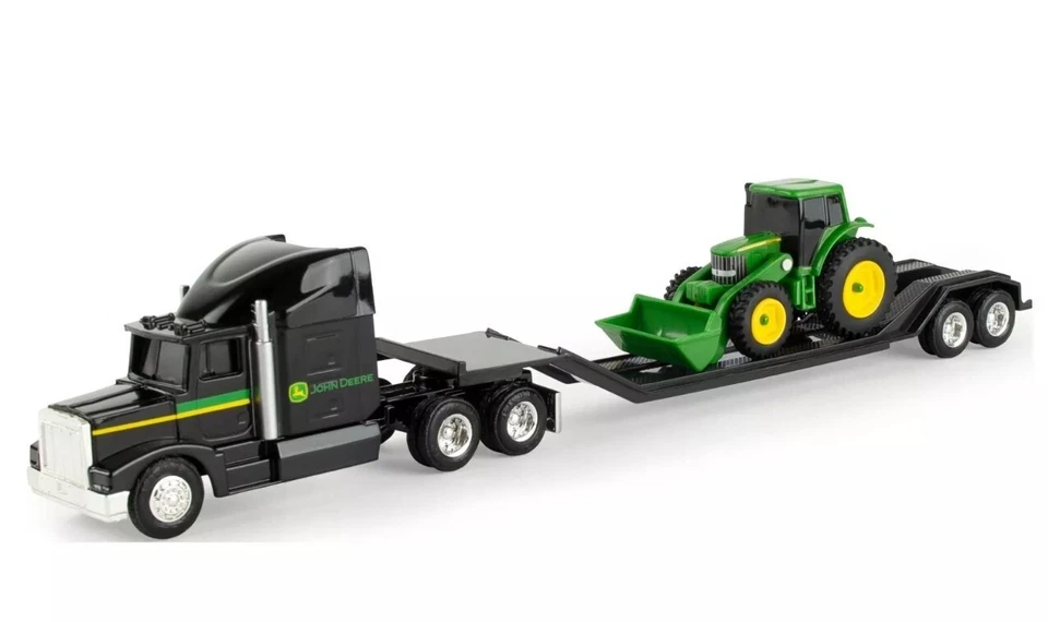 John Deere 1:64 Black Hauler Semi Set with Semi Truck, Trailer,  & Farm Tractor - Image 1 of 1