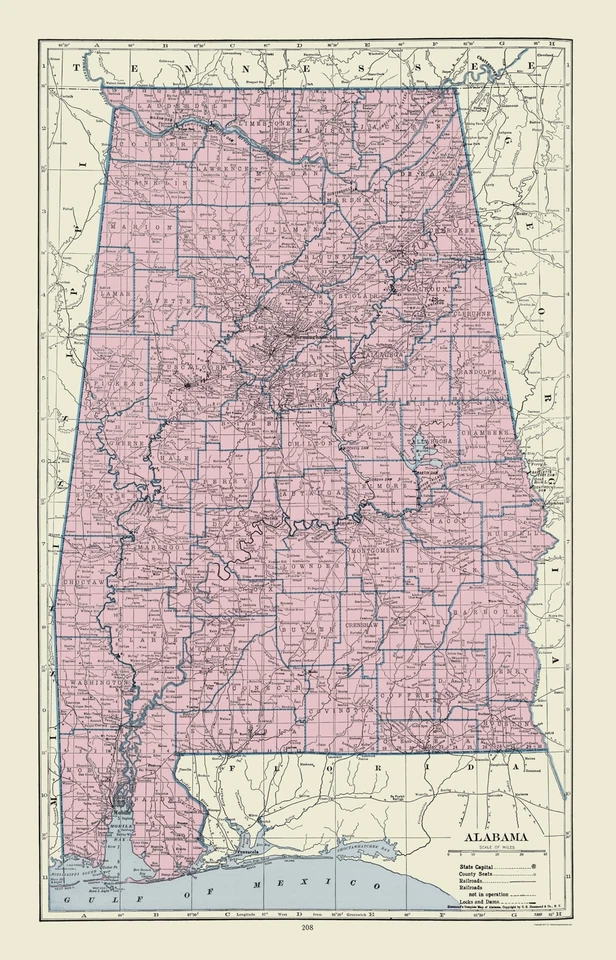 Historic State Map - Alabama - Hammond  1920 - 23 x 35.83 - Vintage Wall Art - Image 1 of 4