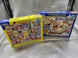 Lot Of 2 White Mountain Puzzles E-Z Hold 300 Extra Large Pieces Cereal Nostalgia