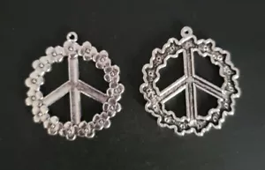 2 pcs large Peace Signs Floral Silver Tone charms 41mm x 38mm New Pendants - Picture 1 of 3