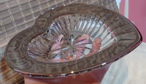 HEART SHAPED CANDY DISH w/SILVER TONE TOP / EDGEING-CENTER IS CLEAR GLASS-7 1/2" - Picture 1 of 7