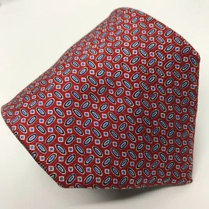 LAUREN RALPH LAUREN 57L Mens Silk Necktie Red & Blue Geometric Made in USA - Picture 1 of 4
