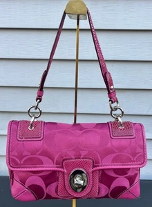 VTG Coach Peyton Sateen Flap Bag Hot Pink/Fuchsia Turnlock Y2K Rare - Picture 1 of 13