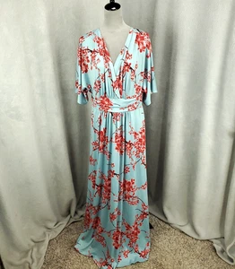 Kiyonna Vienna Maxikleid Damen 1X Blumen Faux Wickel Stretchig Jersey Empire Taille - Bild 1 von 11