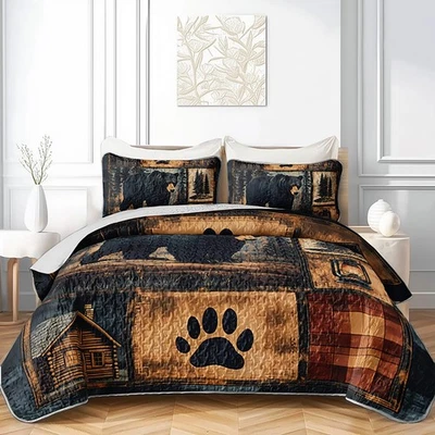 Conjunto de colcha de urso preto tamanho King, cobertor de colcha de urso rústico para meninos meninas... - Imagem 1 de 4