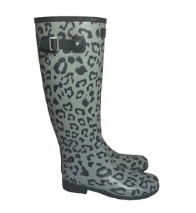 Hunter Original Refined Tall Leopard Print Rain Boots Women's 8 Gray Waterproof - Picture 1 of 24
