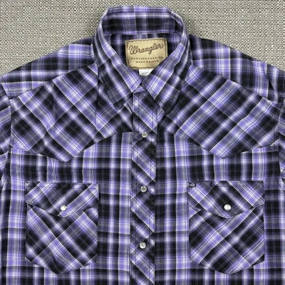 Camisa para hombre Wrangler M manga corta negra blanca púrpura occidental a cuadros perla a presión Foto 1 de 4