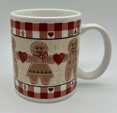 Gingerbread Man Cookie Coffee Mug with Hearts & Plaid Design - Image 1 of 4