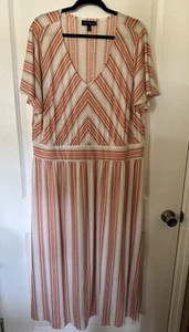 Lane Bryant Short Flutter-Sleeve Striped Maxi Dress Plus Size 22/24 Orange - Picture 1 of 9