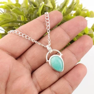 Natural Amazonite Gemstone 925 Sterling Silver Pendant 1.01" Handcrafted Jewelry - Picture 1 of 6
