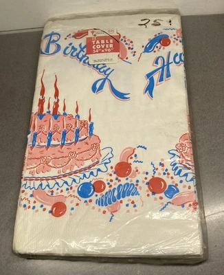 Vintage Paper Happy Birthday Tablecloth ~ Sealed Nos ~ MCM - Image 1 of 4