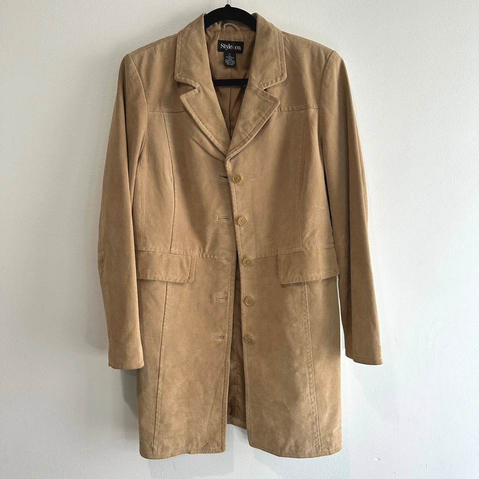 Винтажный стиль и Co женщин желтовато-коричневый кожаный замши Тренч куртка размер M классический - Изображение 1 из 4