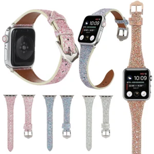 Bling Shiny Glitter PU Leather Strap Watch Band For Apple Watch SE 7 6 5 4 3 2 1 - Bild 1 von 27