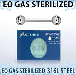 Sterilized 316L Siurgical Steel Tongue Ring & Nipple Ring Barbells 14G 5/8" 3/4" - Picture 1 of 3