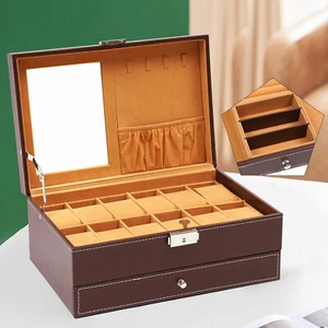 Estuche para joyas caja de reloj joyero de cuero relojes joyero joyero - Imagen 1 de 18