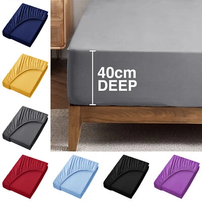 Extra Deep 40cm Fitted Sheet Single Double King Super King Size OR Pillow Covers - Image 1 of 4