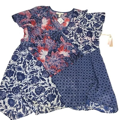 Jessica Simpson Flutter Sleeve Maternity Top Sheer Blouse Colorblock Floral 1X - Image 1 of 4