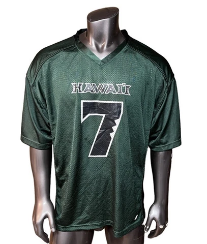 Hawaii Rainbow Warriors Green #7 Adult Size 2XL Football Jersey Russell Athletic Cover