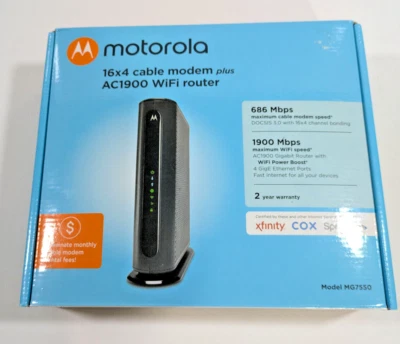 Motorola MG7550 16x4 High Speed ​​Cable Modem Plus AC1900 WiFi Router - Image 1 of 4