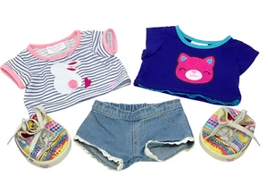 BUILD-A-BEAR Lot Glitter Bunny Kitty Shirts Denim Shorts Skechers Twinkle Toes - Picture 1 of 10