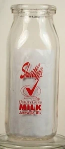 SHURTLEFF'S JANESVILLE WISCONSIN HALF PINT MILK BOTTLE QUALITY CHEKD - Picture 1 of 5