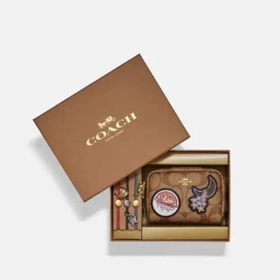 🌙Coach Boxed Mini Boxy Cosmetic Case & Hair Ties Set w/Disco Patches ❄️-NWT - Image 1 of 2