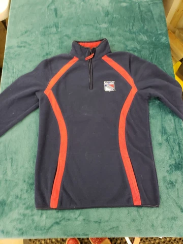 New York Rangers Mens Blue Long Sleeve 1/4 zip Fleece Sweater Sz Small Polyester Cover