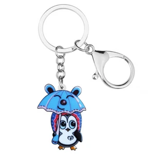 Acrylic Umbrella Penguin Keychains Car Bag Key Ring Animals Jewelry Charms Gifts - Picture 1 of 5
