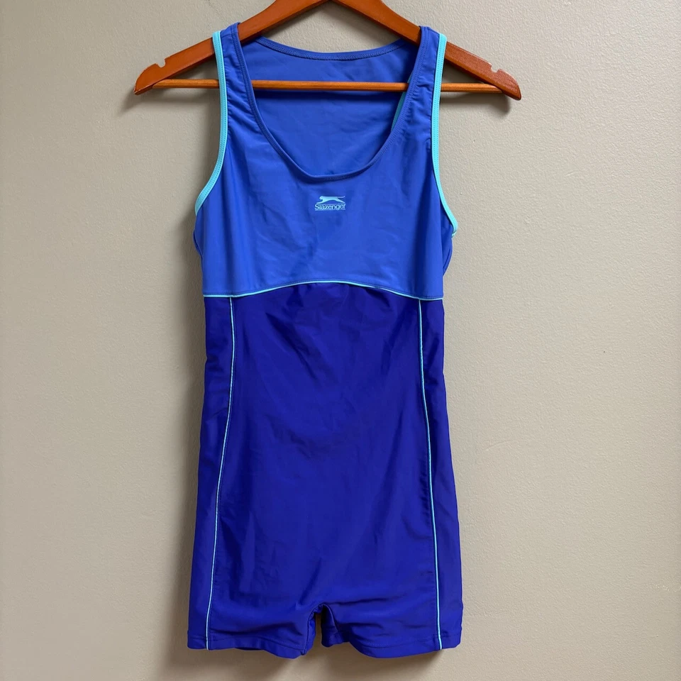 Slazenger Womens One Piece Swimsuit Boyleg Size 14 Blue Swim Racer - Image 1 of 4