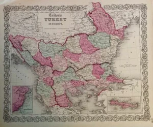 Turkey // Crete Map, Joseph Hutchins Colton 1874 - Picture 1 of 3