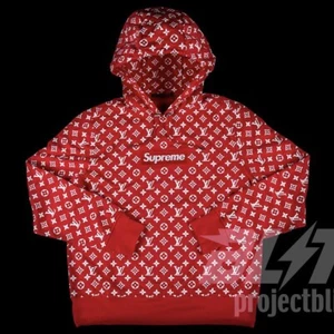SUPREME X LOUIS VUITTON MONOGRAM BOX LOGO HOODED SWEATSHIRT RED HOODIE Sizes L - Picture 1 of 4