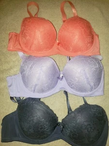 Lot Of 3 Sofra Underwire Push Up Bras 36D Gray, Orange, & Purple - Picture 1 of 5