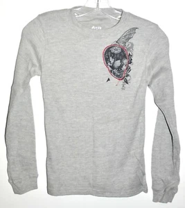 A&R Sugar Skull Thermal Waffle Knit Gray Long Sleeve Shirt Kids Sz 8/10 NWOT - Picture 1 of 3