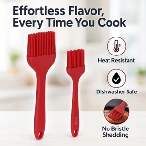 Silicone Basting Brushes Heat Resistant BBQ Pastry Oil Cooking Brush Set Red 2pc - Picture 1 of 7