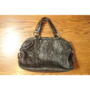 Tosca Blu Black Leather Applique Satchel Bag Purse Patchwork Tote - Picture 1 of 15